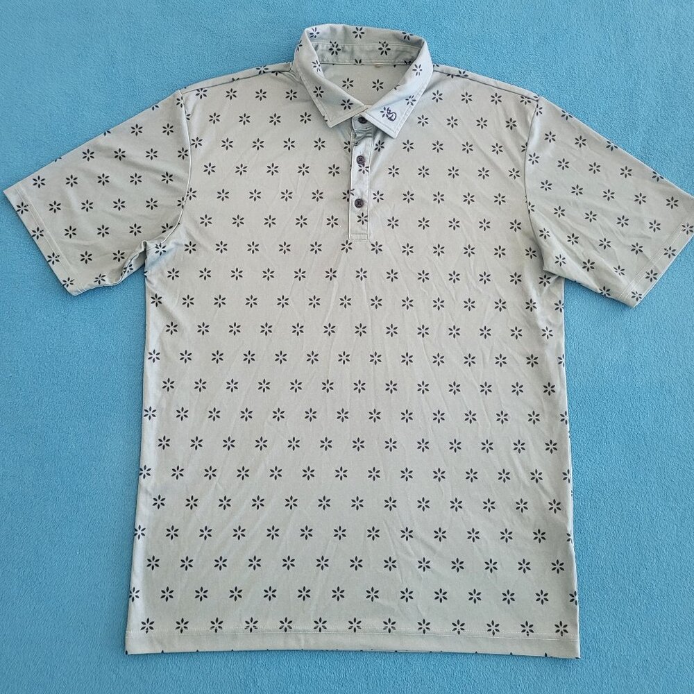 Swannies Polo Shirt Mens M Blue Floral Print AOP Golf Performance Short Sleeve